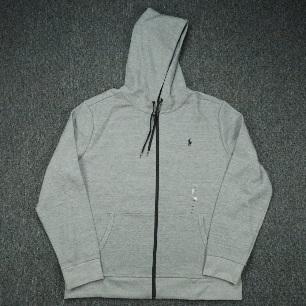 Polo Ralph Lauren Hoodie Mens XXL Gray Heather Double Knit Full Zip Pockets Hood
